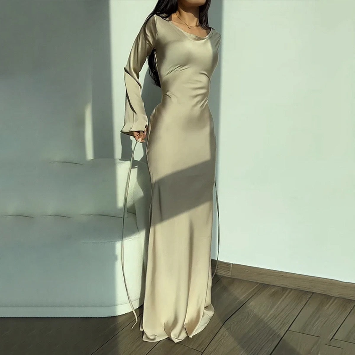 Serenelle Satin Formal Evening Maxi Dress