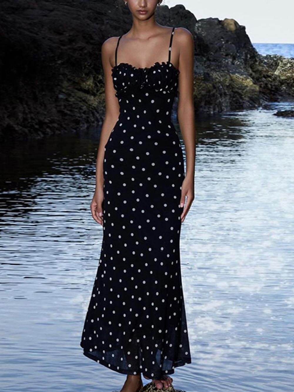 Ysoria Polka Dot Wedding Guest Maxi Dress