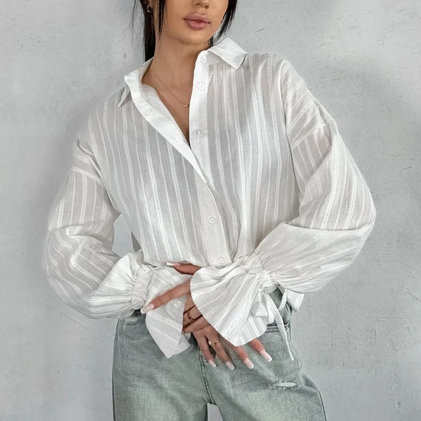 Isalina Stripe Balloon Sleeve Shirt