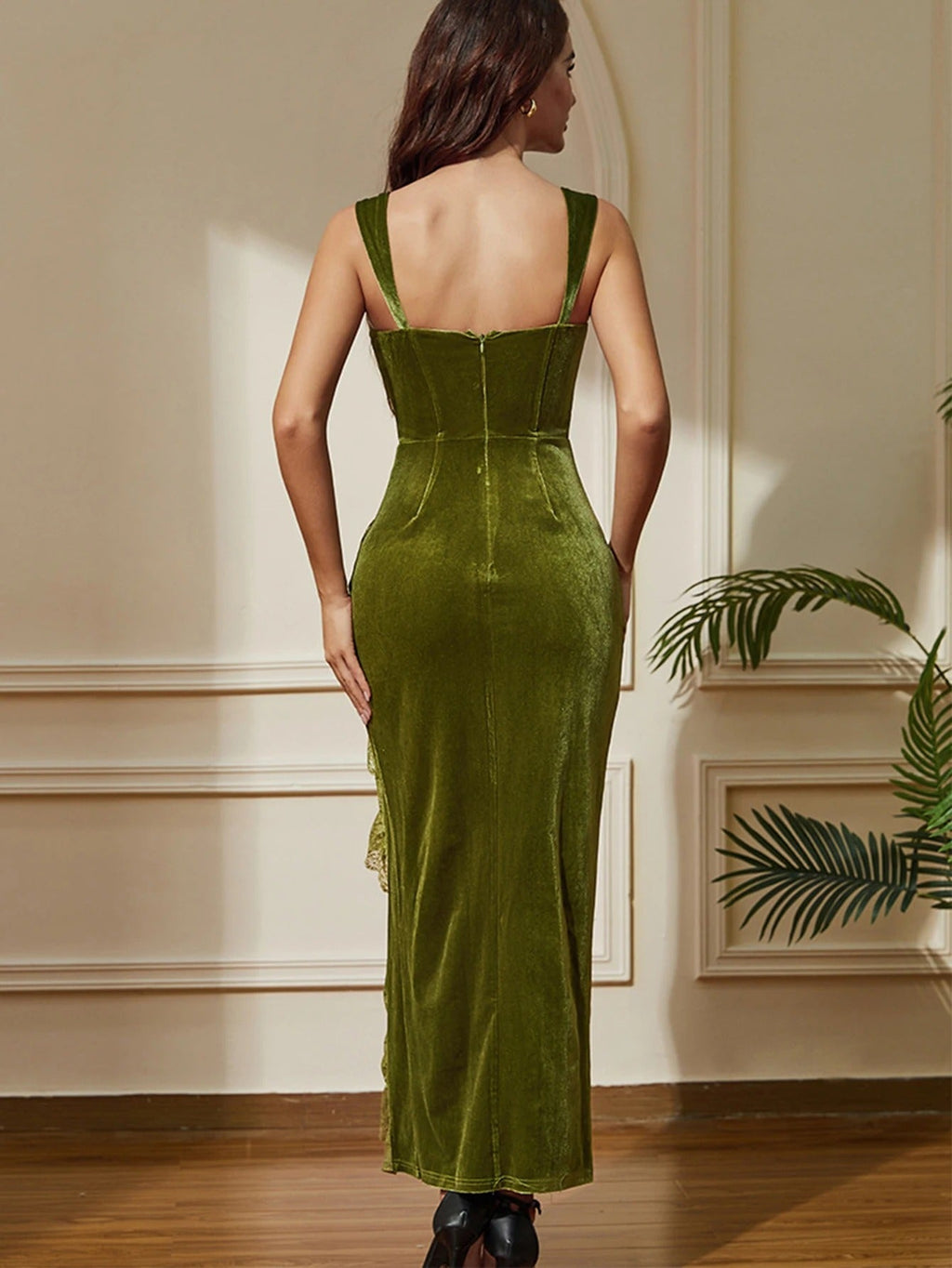 Perlita Velvet Corset Formal Midi Dress