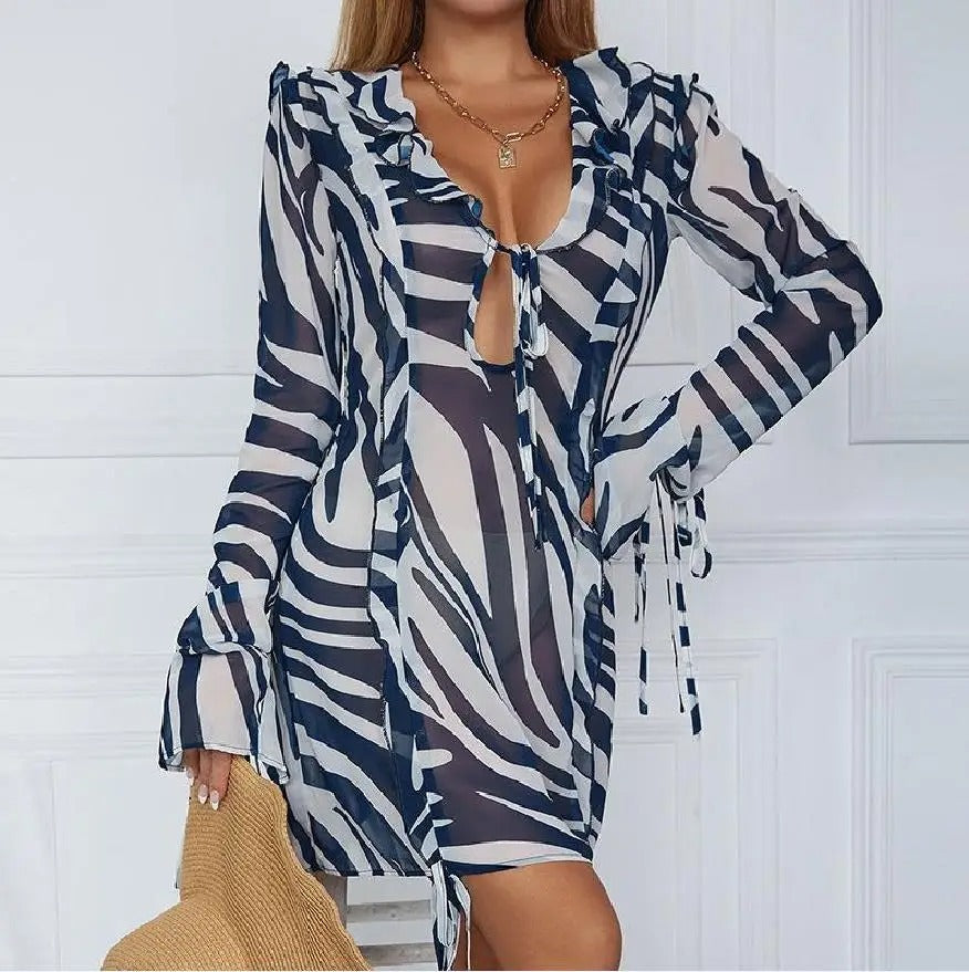 Olesia Zebra Print Summer Cocktail Mini Dress