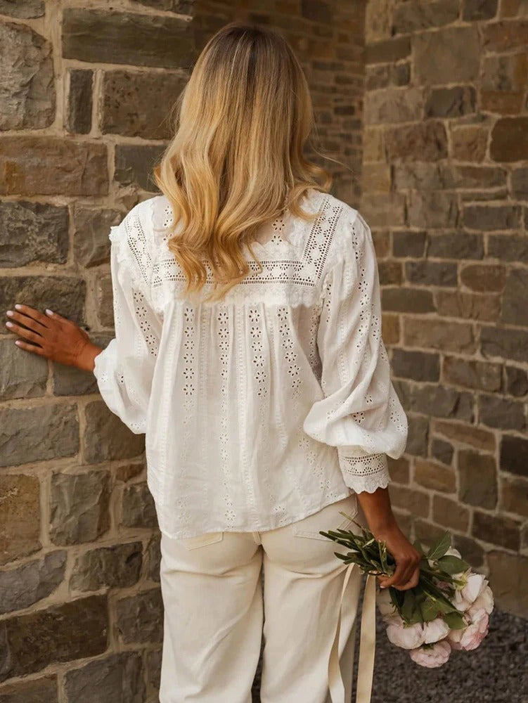 Luviana Embroidered Button Front Blouse