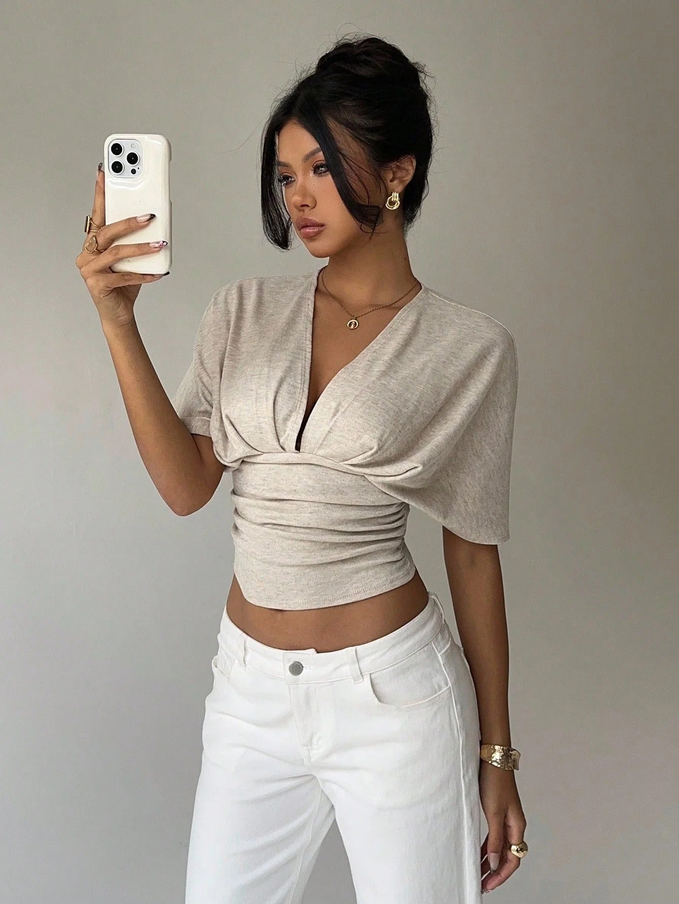 Celavie Ruched V Neck Summer Top