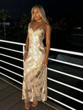 Orelenia Gold Metallic Party Maxi Dress