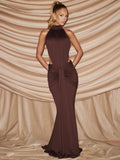 Catalina Ruched Halter Wedding Guest Maxi Dress