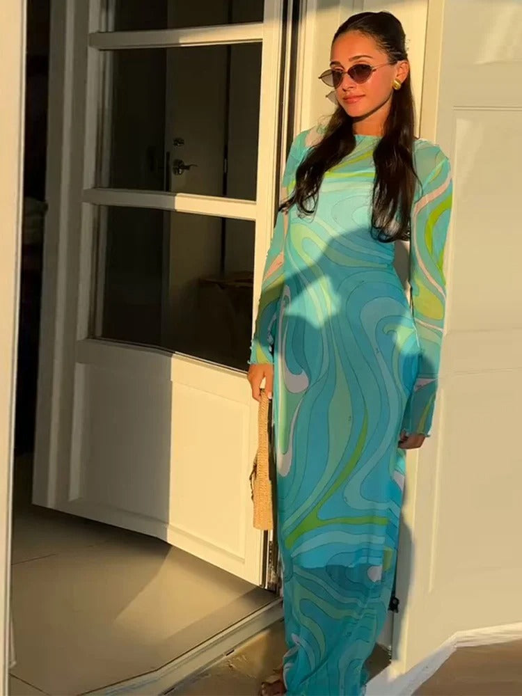 Elysia Marble Mesh Maxi Dress