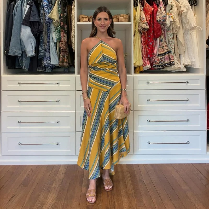 Maristela Striped Halter Summer Maxi Dress