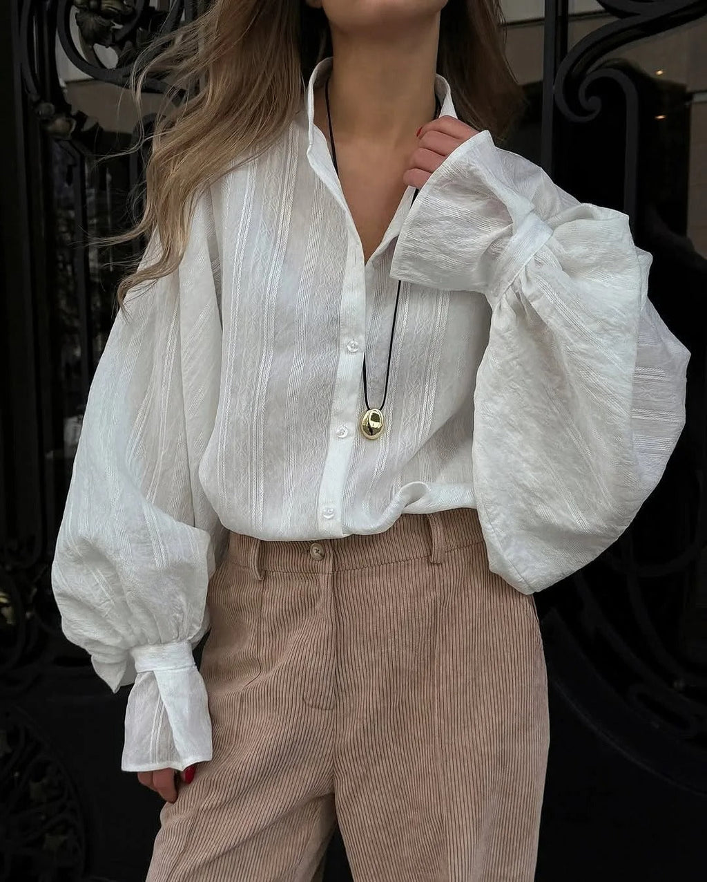 Amalina Cotton Oversized Balloon Sleeve Blouse