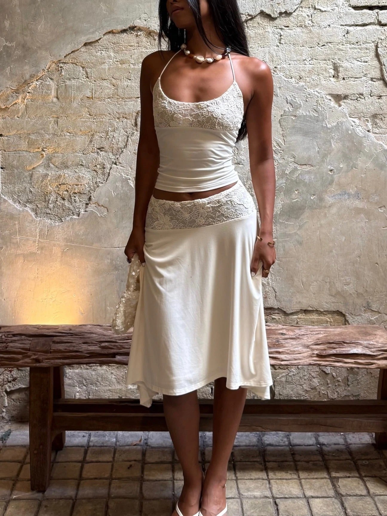 Anelisea Lace Trim Summer Skirt Set