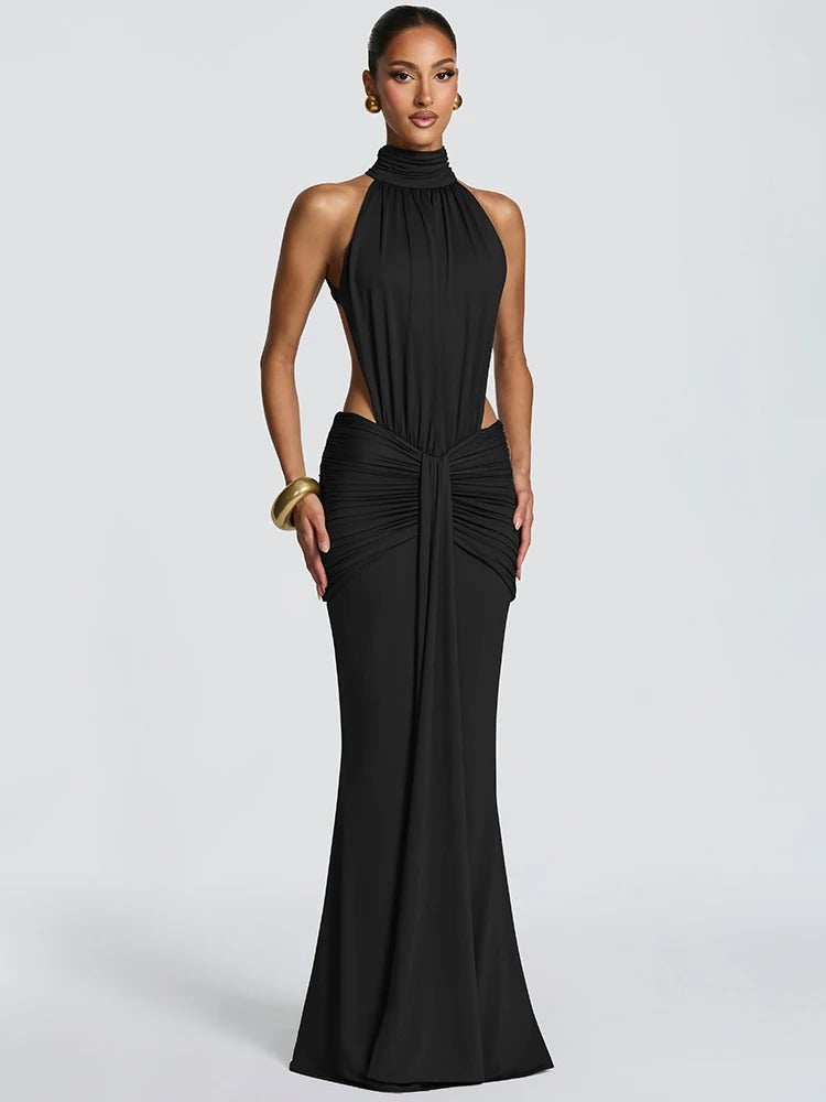 Catalina Ruched Halter Wedding Guest Maxi Dress