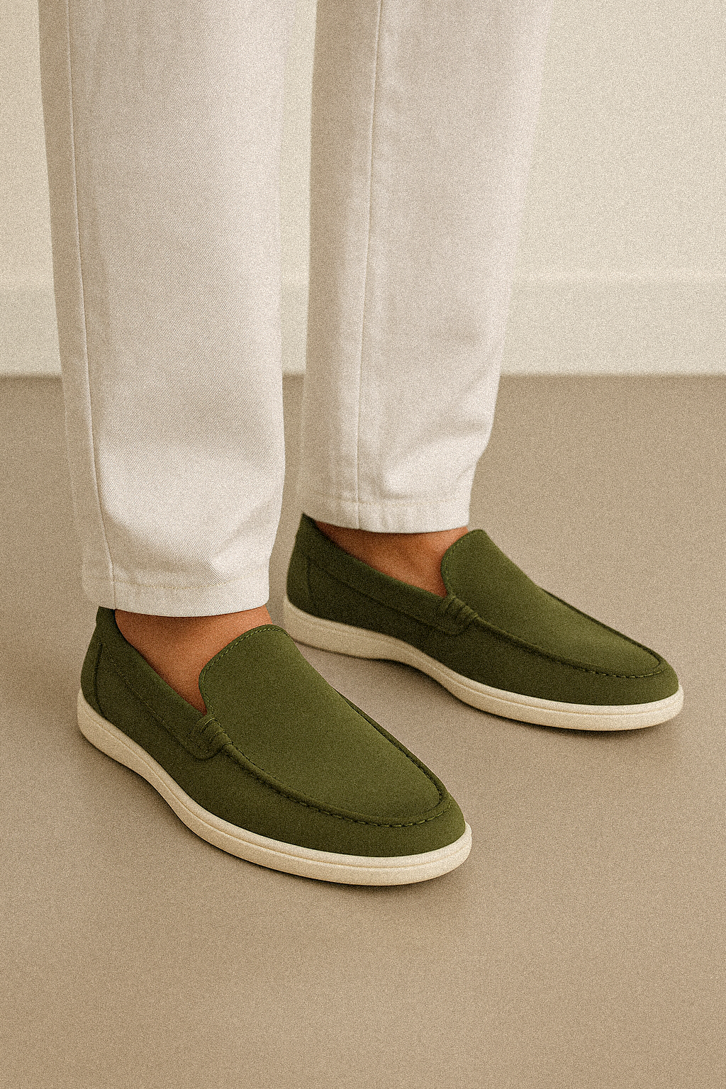Olive Green Suede Loafers