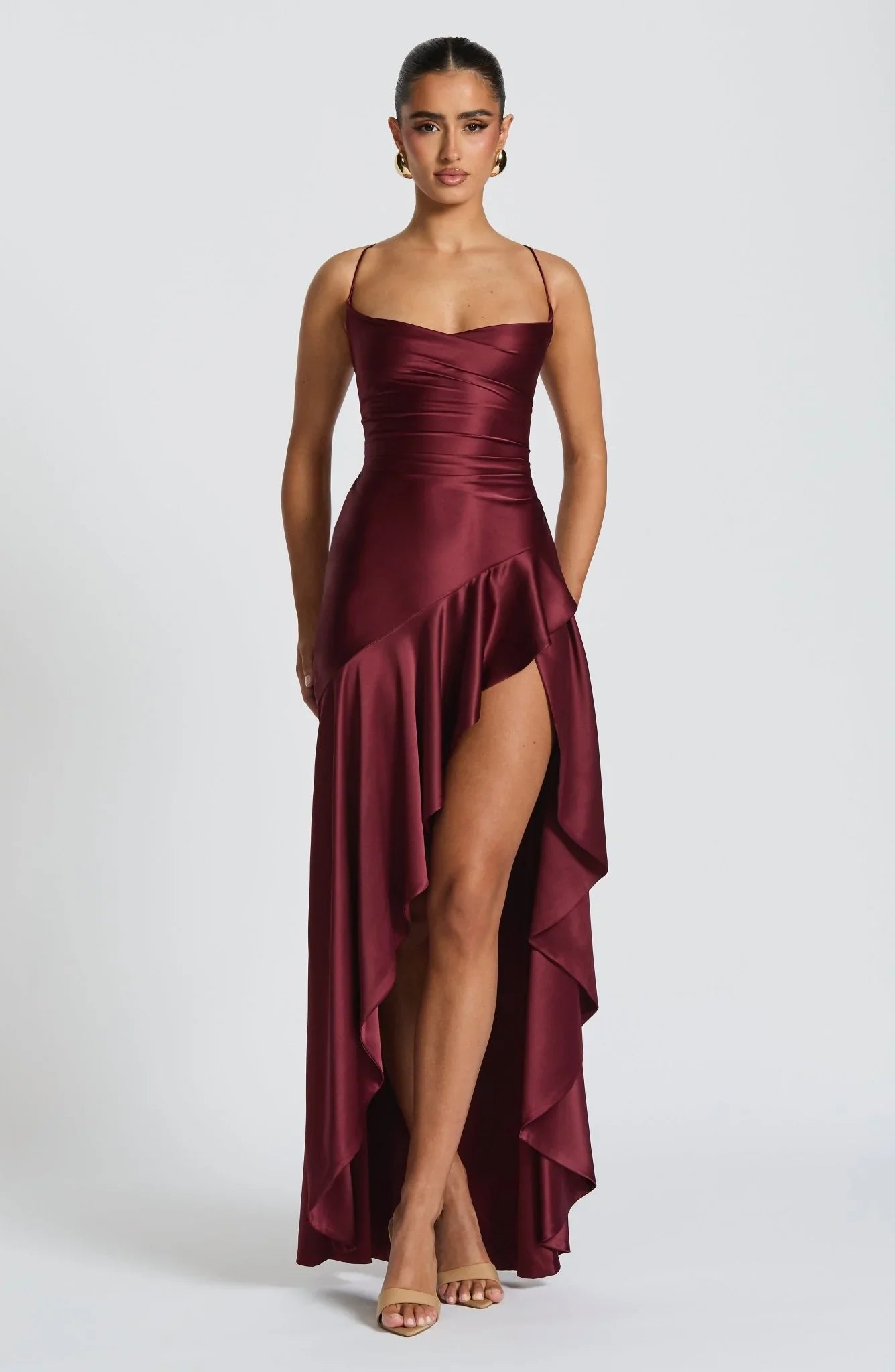 Chloe Satin Cowl Neck Maxi Dress
