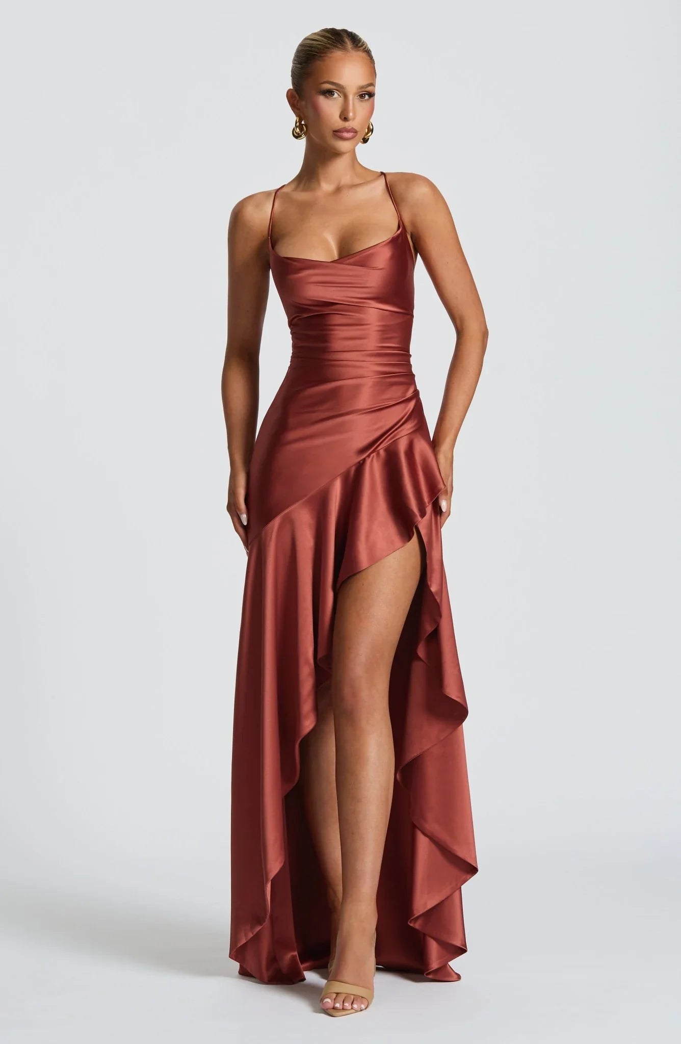 Chloe Satin Cowl Neck Maxi Dress