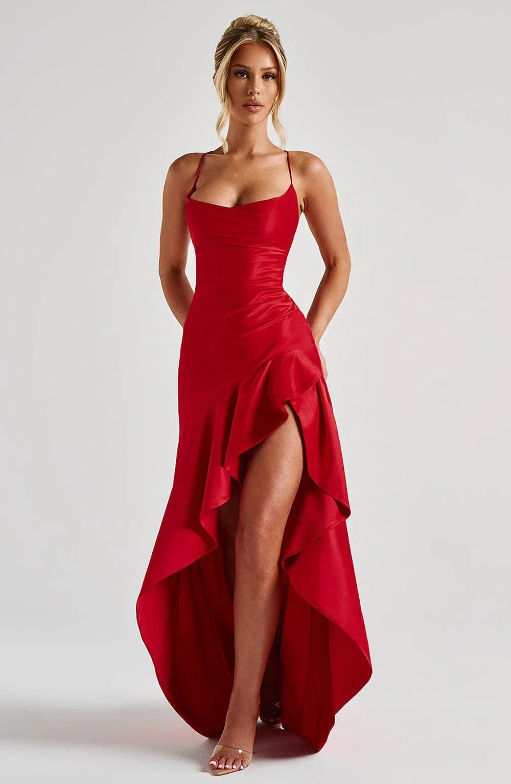 Chloe Satin Cowl Neck Maxi Dress