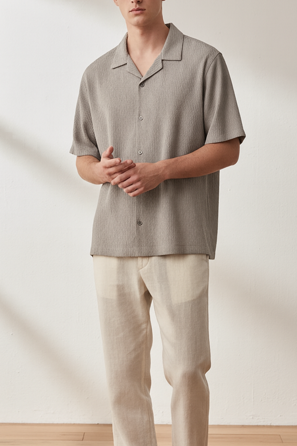 Slate Grey Crinkled Cuban Collar Shirt
