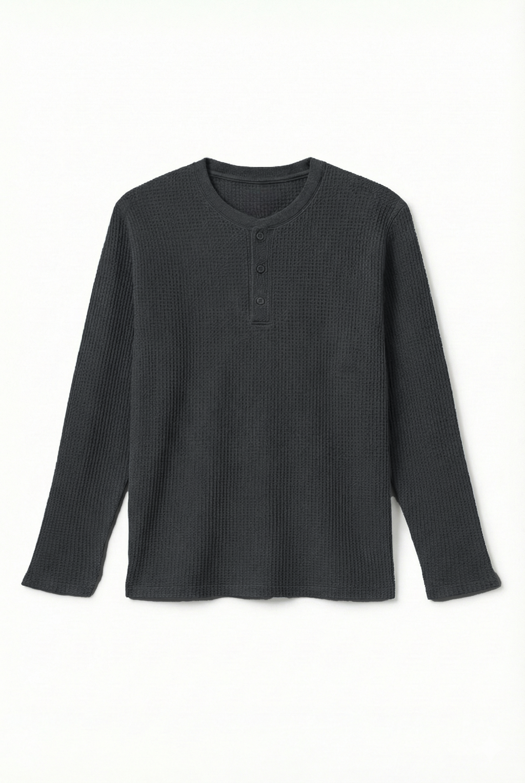 Smoke Grey Waffle Knit Full Sleeve Henley