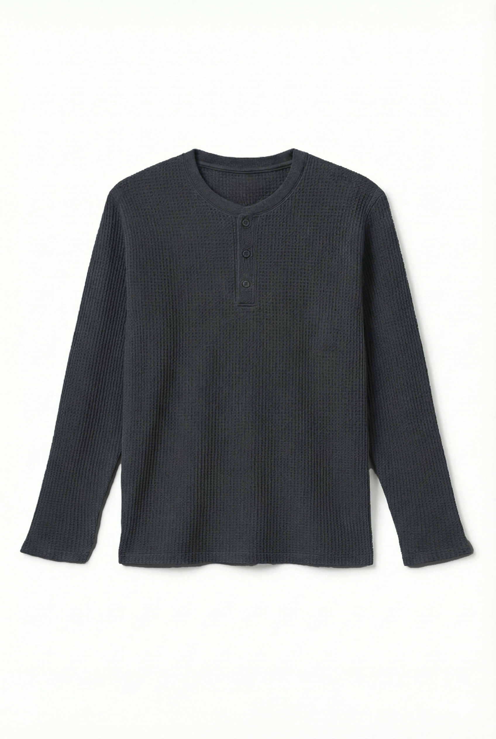 Smoke Grey Waffle Knit Full Sleeve Henley