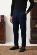 Teal Twill Straight Fit Pleated Pants