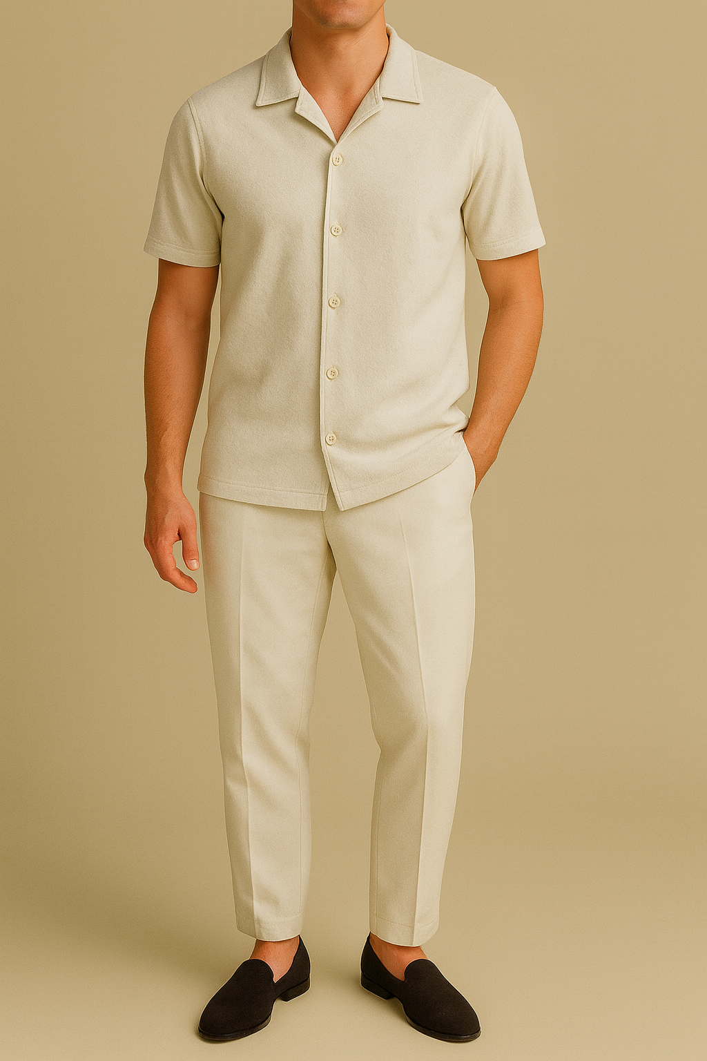 Warm Grey Cuban Collar Shirt